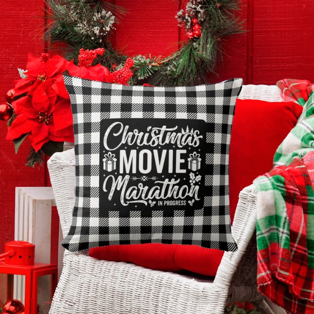  Buffalo Print Christmas Movie Marathon Throw Pillow (Creator Uploaded)
