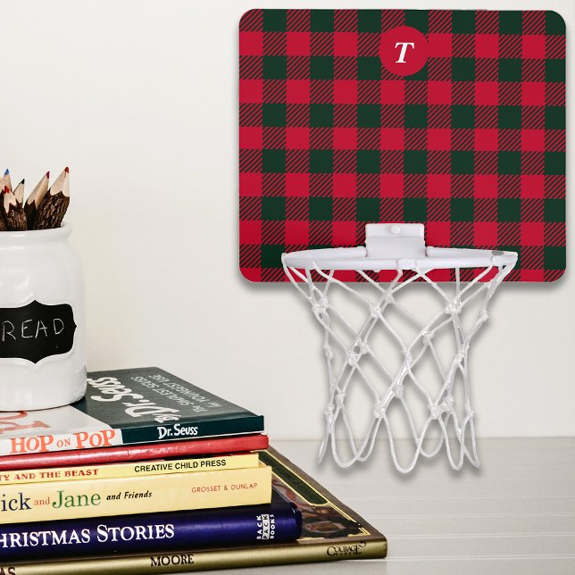 Buffalo Red and Black Plaids Personalize Monogram Mini Basketball Hoop (Creator Uploaded)