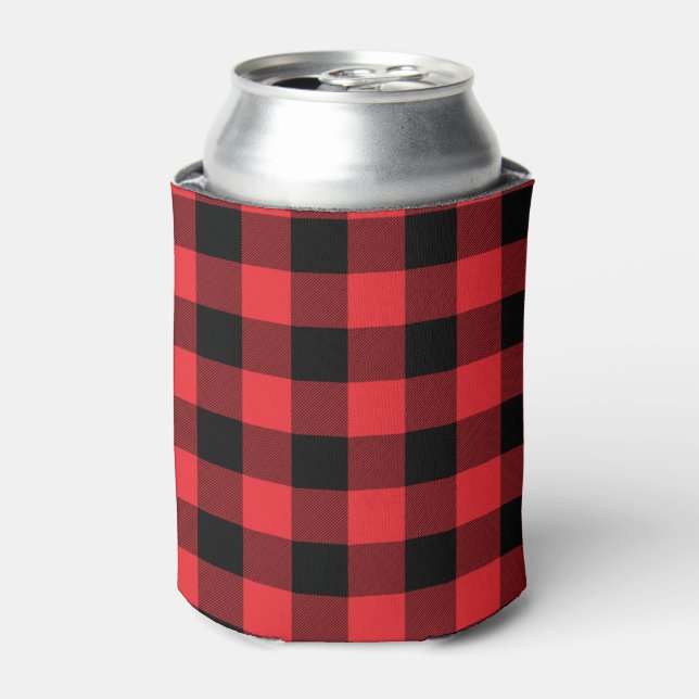 Buffalo Red Black Check Plaid  Can Cooler (Can Front)