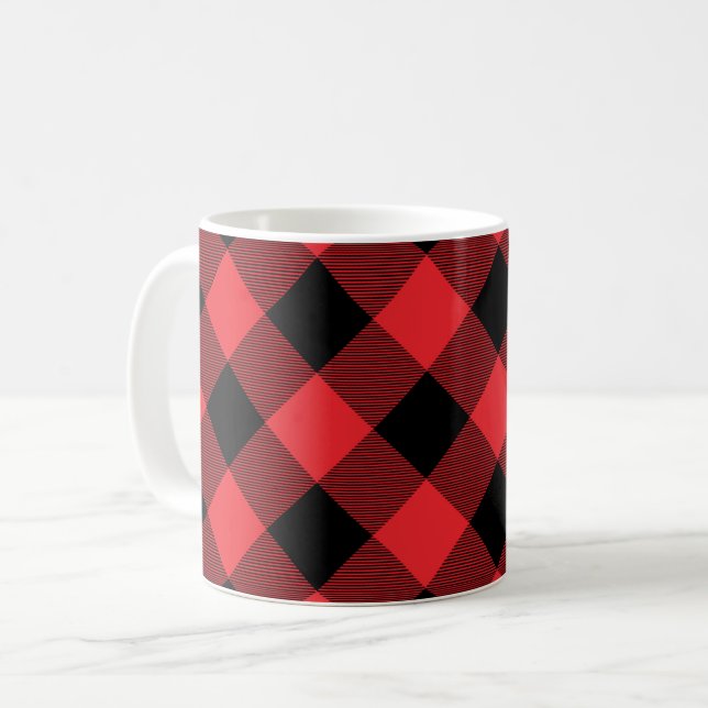 Buffalo Red Black Check Plaid  Coffee Mug (Front Left)