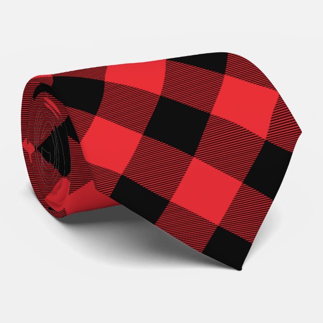 Buffalo Red Black Check Plaid  Neck Tie (Rolled)