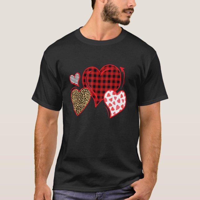 Buffalo Red Black Plaid And Leopard Hearts Valenti T-Shirt (Front)