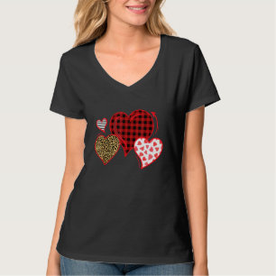 Buffalo Red Black Plaid And Leopard Hearts Valenti T-Shirt