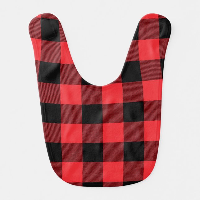 Buffalo Red Black Plaid Check Baby Bib (Front)
