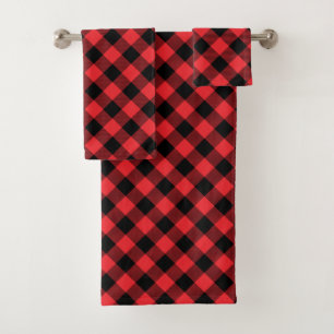 Buffalo Red Black Plaid Check Bath Towel Set