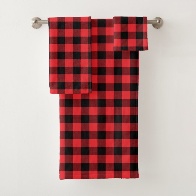 Buffalo Red Black Plaid Check Bath Towel Set (Insitu)