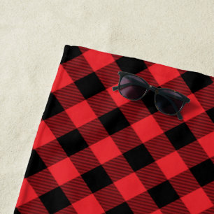 Buffalo Red Black Plaid Check Beach Towel