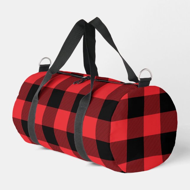 Buffalo Red Black Plaid Check Duffle Bag (Left Corner)