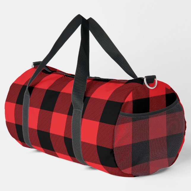Buffalo Red Black Plaid Check Duffle Bag (Right Corner)