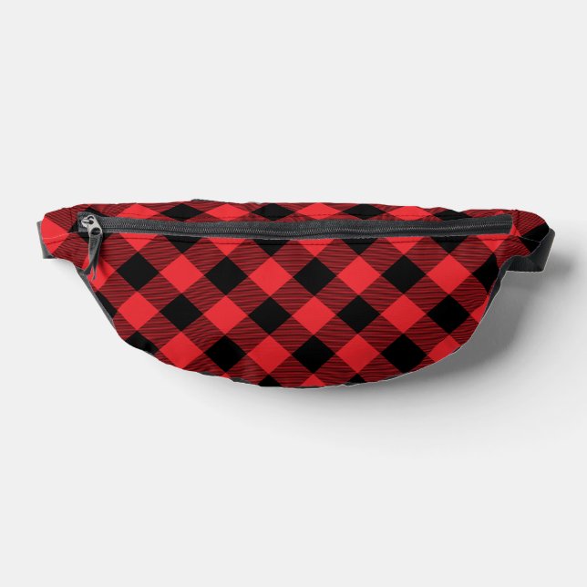 Buffalo Red Black Plaid Check Fanny Pack (Lay Down)