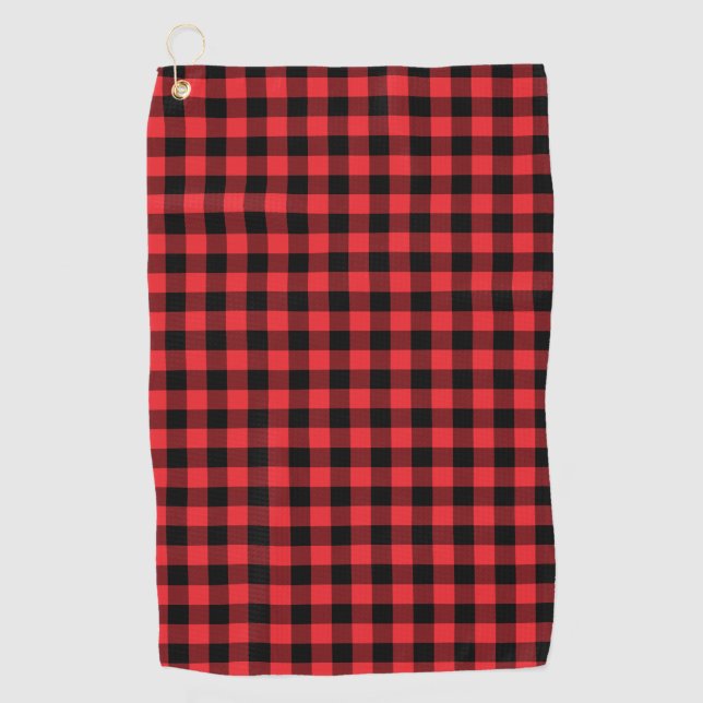 Buffalo Red Black Plaid Check Golf Towel (Front)