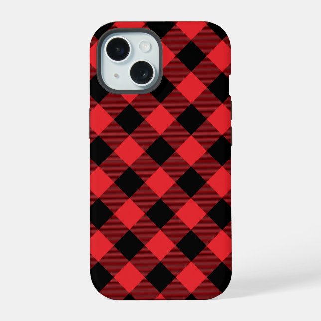 Buffalo Red Black Plaid Check iPhone 15 Case (Back)