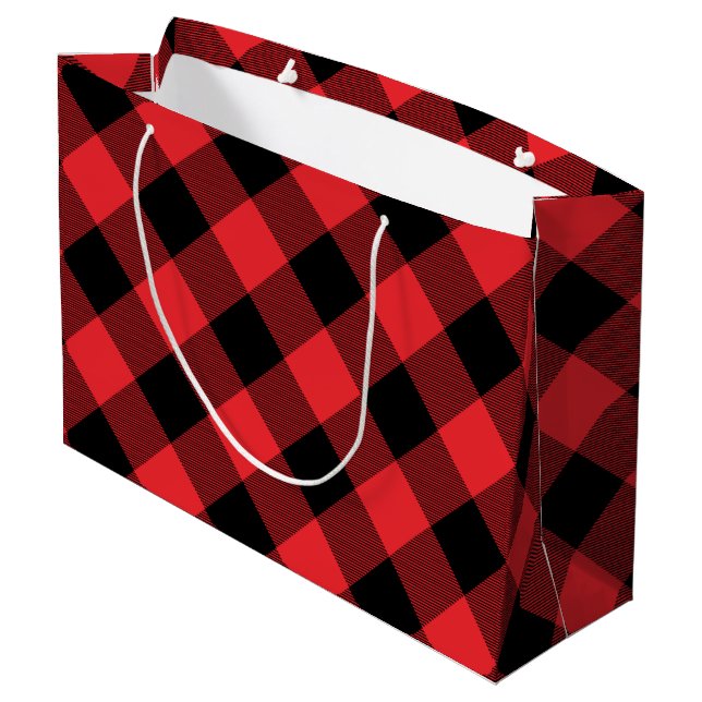 Buffalo Red Black Plaid Check Large Gift Bag (Back Angled)