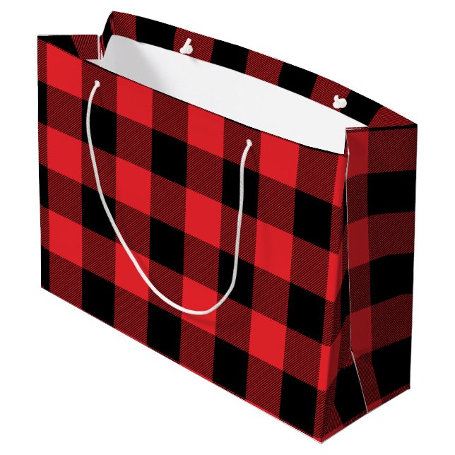 Buffalo Red Black Plaid Check Large Gift Bag (Back Angled)