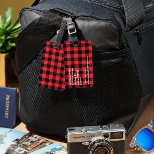 Buffalo Red Black Plaid Check Luggage Tag