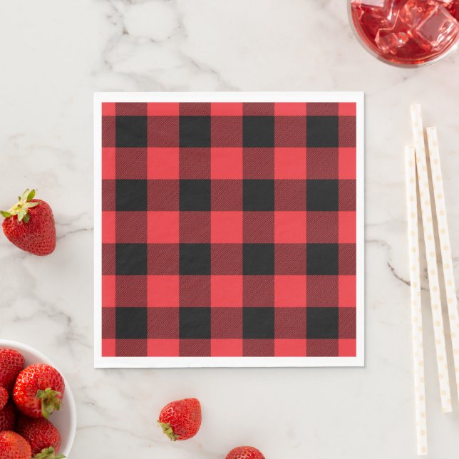 Buffalo Red Black Plaid Check Napkins (Insitu)