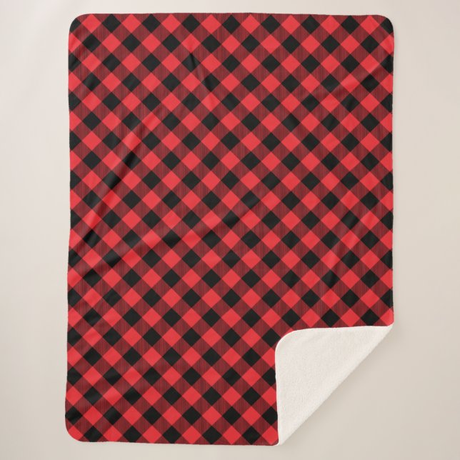 Buffalo Red Black Plaid Check Sherpa Blanket (Front)