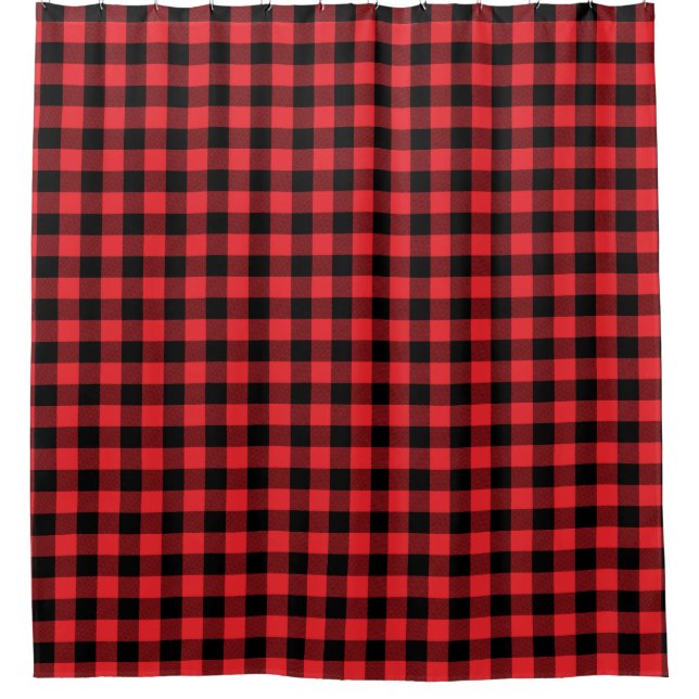 Buffalo Red Black Plaid Check Shower Curtain (Front)