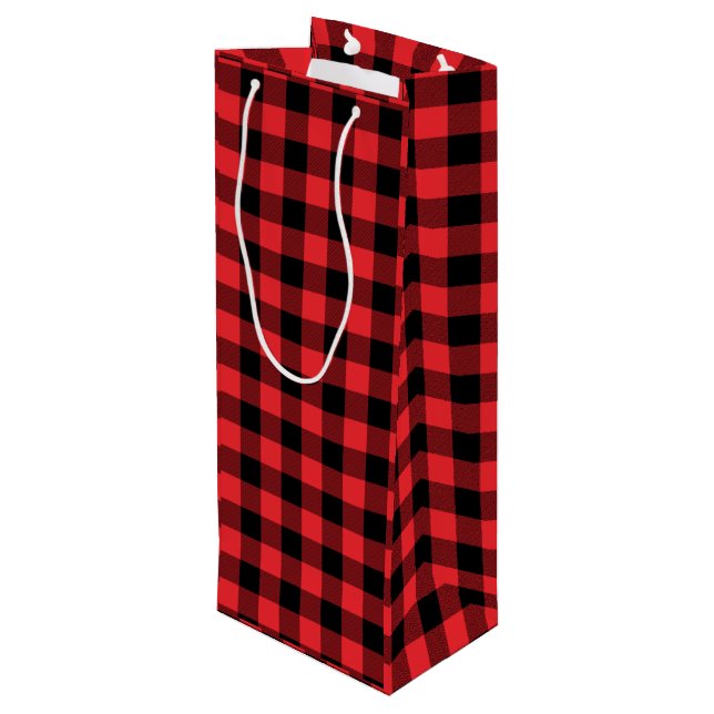 Buffalo Red Black Plaid Check Wine Gift Bag (Back Angled)