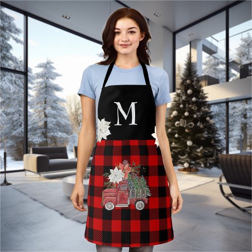 Buffalo Red Black Plaid Holiday Monogram Truck Apron