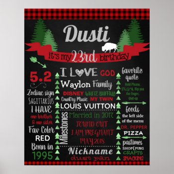 Buffalo Red Plaid Adult Birthday Party Chalkboard Poster by 10x10us at Zazzle