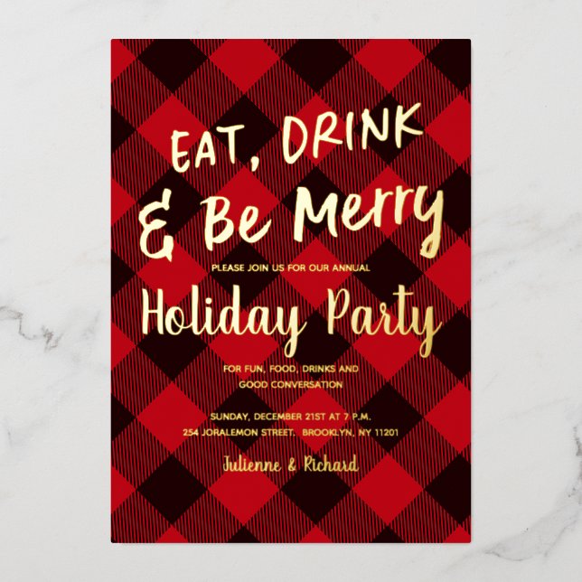 Buffalo Red Plaid Christmas Party Invitatation Foil Invitation (Front)