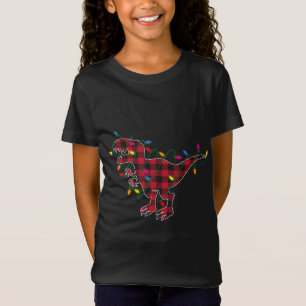 Buffalo Red Plaid Dinosaur T Rex Christmas Lights T-Shirt