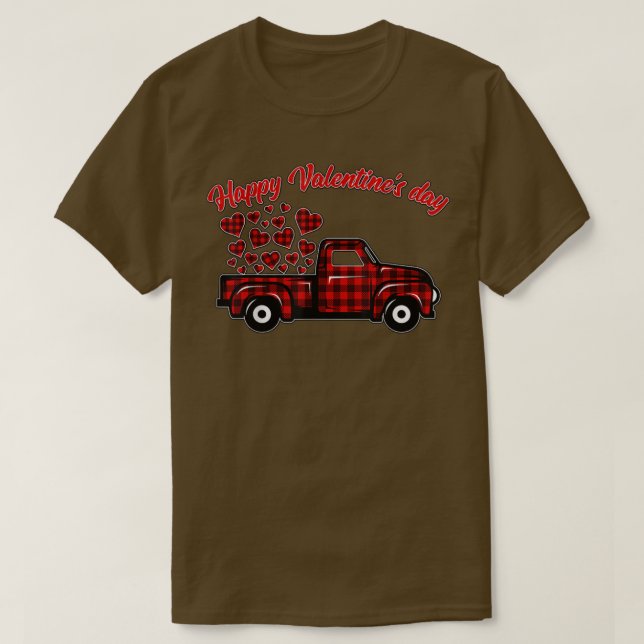 Buffalo Red Plaid Hearts Pickup Truck Cute Valenti T-Shirt (Design Front)