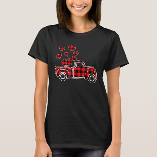 Buffalo Red Plaid Hearts Pickup Truck Happy Valent T_Shirt