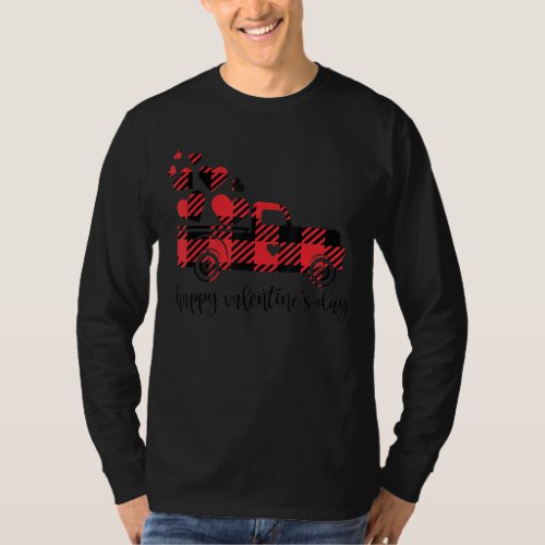Buffalo Red Plaid Hearts Truck Happy Valentines D T_Shirt