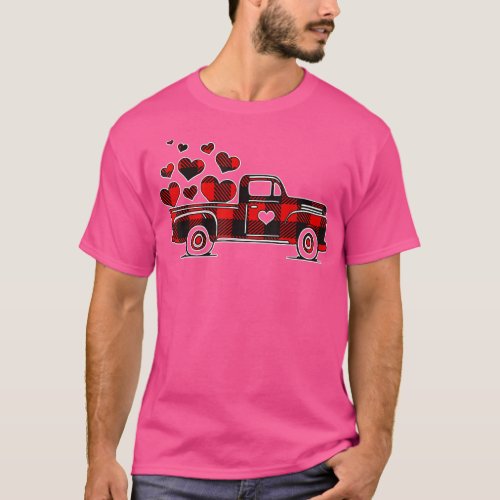 Buffalo Red Plaid Truck With Heart Cute Valentine T_Shirt