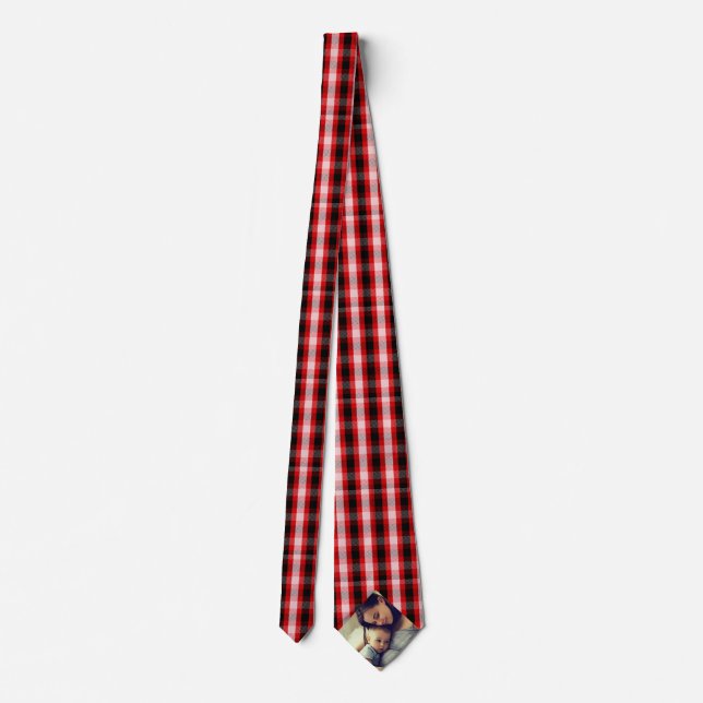 Buffalo Red Stripes Custom Image Father's Day Neck Tie (Back)