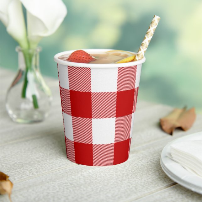 Buffalo Red White Plaid Check Paper Cups (Insitu)