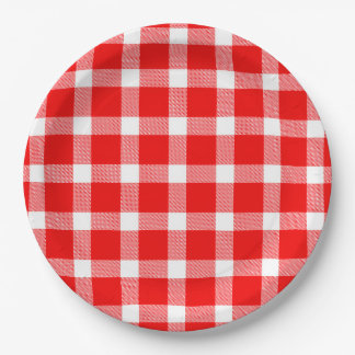 Buffalo Red White Plaid Holiday Picnic Classic Paper Plates