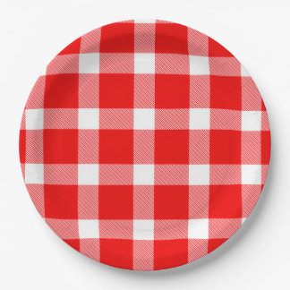 Buffalo Red White Plaid Holiday Picnic Classic Paper Plates