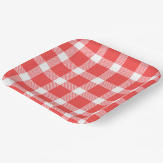 Buffalo Red White Plaid Holiday Picnic Classic Paper Plates