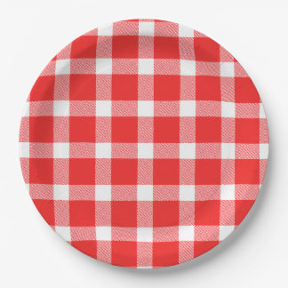 Buffalo Red White Plaid Holiday Picnic Classic Paper Plates