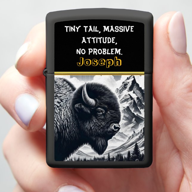 Buffalo Roaming by Snowy Mountains Zippo Lighter (In Hand)
