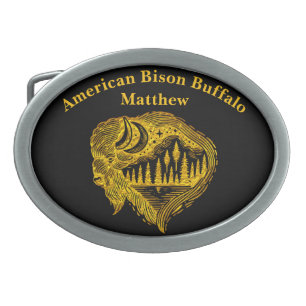 Buffalo Silhouette With Mountains Design Belt Buckle