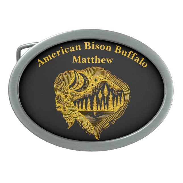 Buffalo Silhouette With Mountains Design Belt Buckle (Front)