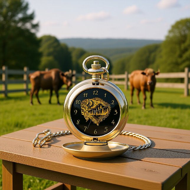 Buffalo Silhouette With Mountains Design Pocket Watch (Creator Uploaded)