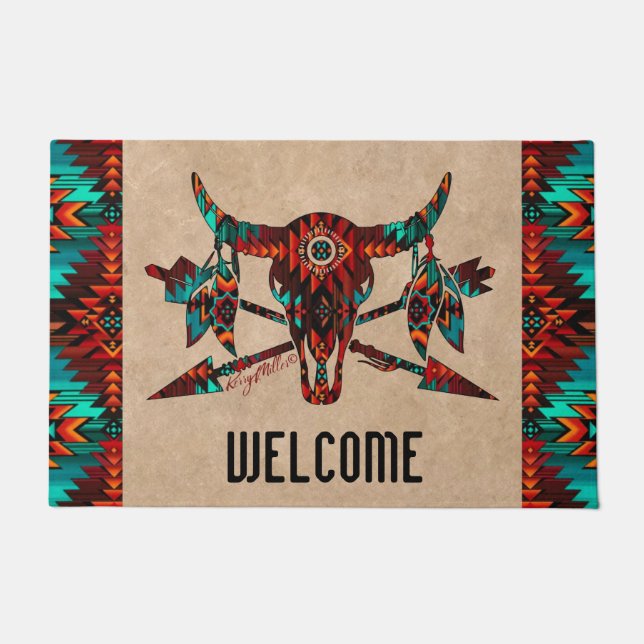 Buffalo Skull And Arrow Doormat (Front)
