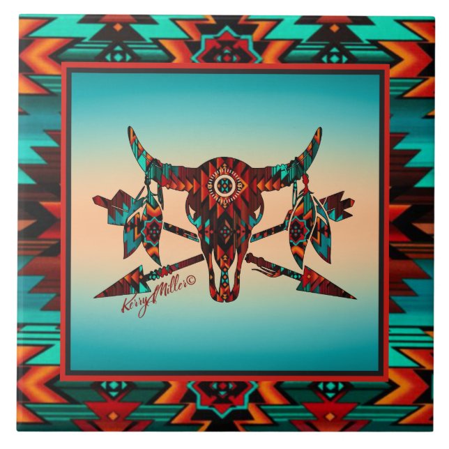 Buffalo Skull And Arrows Ceramic Tile (Front)