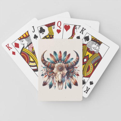 Buffalo Skull and Feathers Native playing Cards