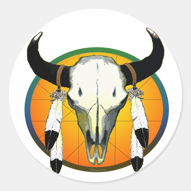 buffalo skull classic round sticker (Front)