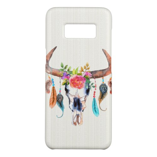 Buffalo Skull Feather And Flowers Beige Tribal Case_Mate Samsung Galaxy S8 Case