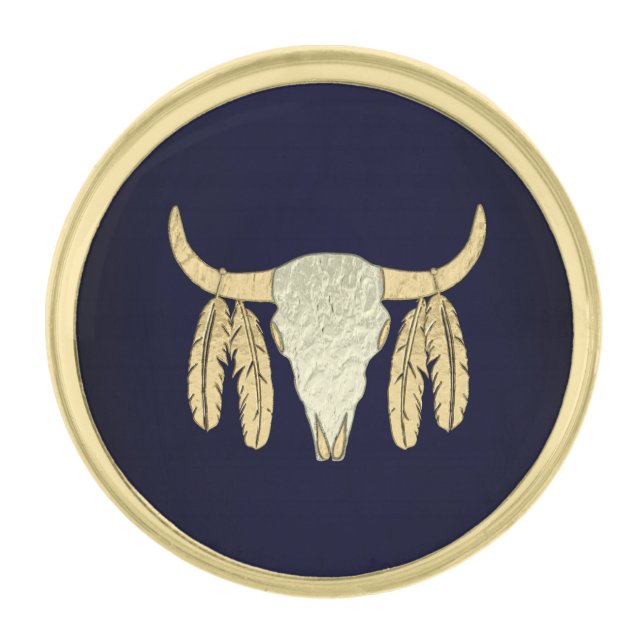 Buffalo Skull Gold Finish Lapel Pin (Front)