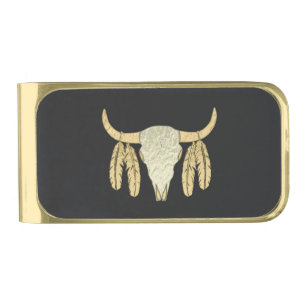 Buffalo Skull Gold Finish Money Clip