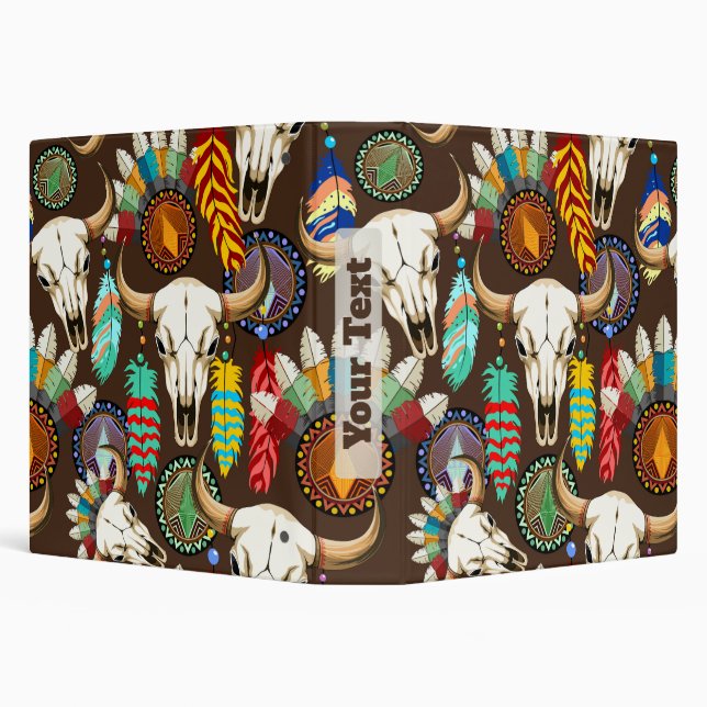 Buffalo Skull Native American Emblem 3 Ring Binder (Background)