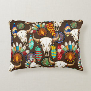 Buffalo Skull Native American Emblem Accent Pillow